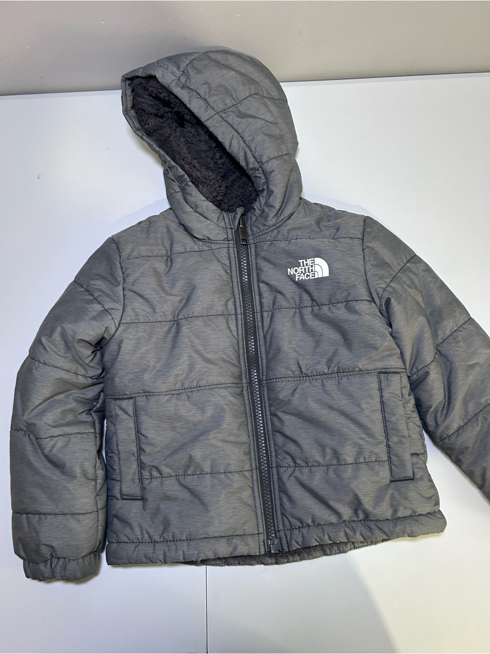 The North Face Toddler Size 3 Gray Hooded Sherpa Reversible Puffer Winter Jacket